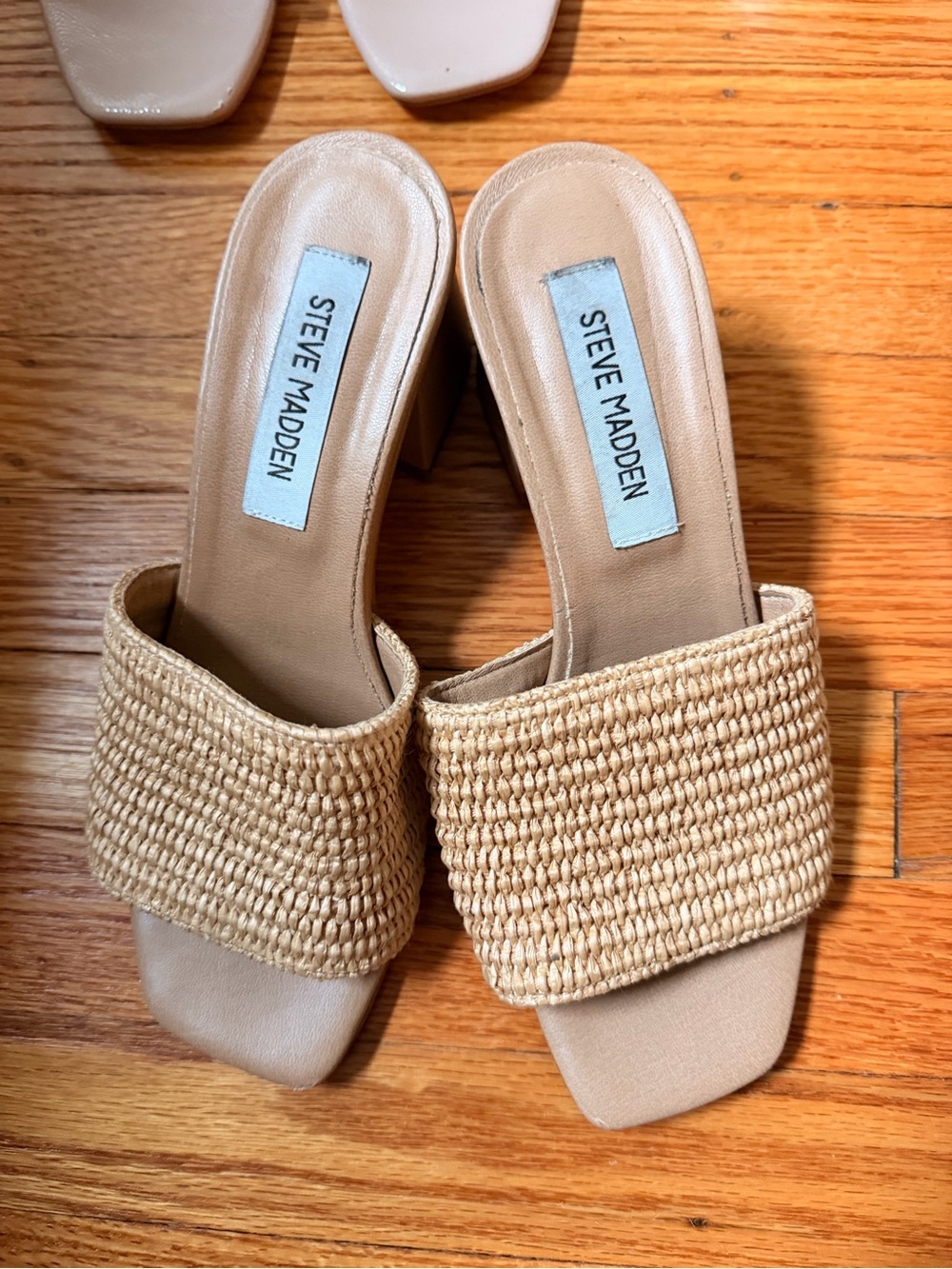 Steve Madden Natural Woven Slide Mules